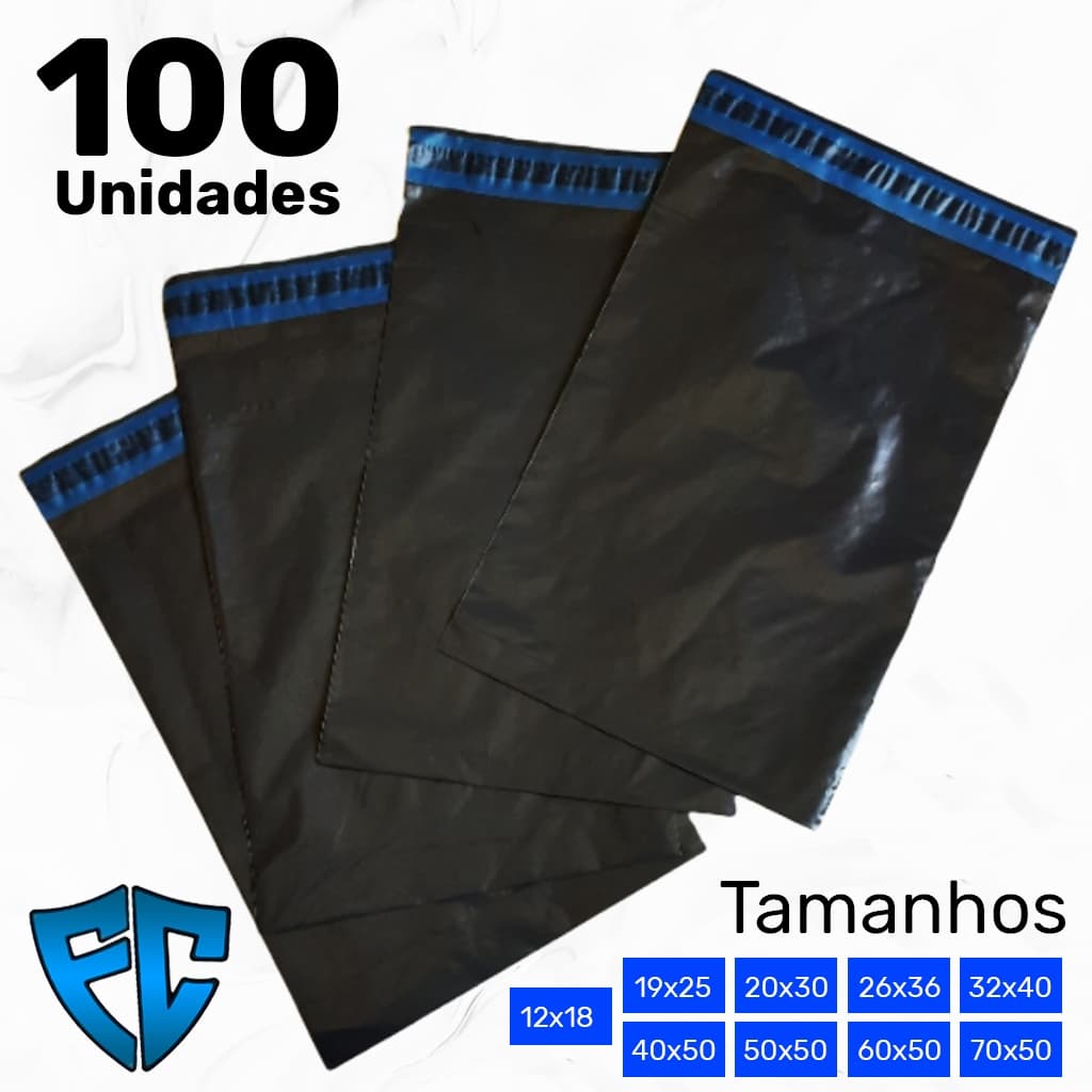 Kit c/ 100 Saco Ecommerce Envelope Preto C/lacre adesivo Vários Tamanhos