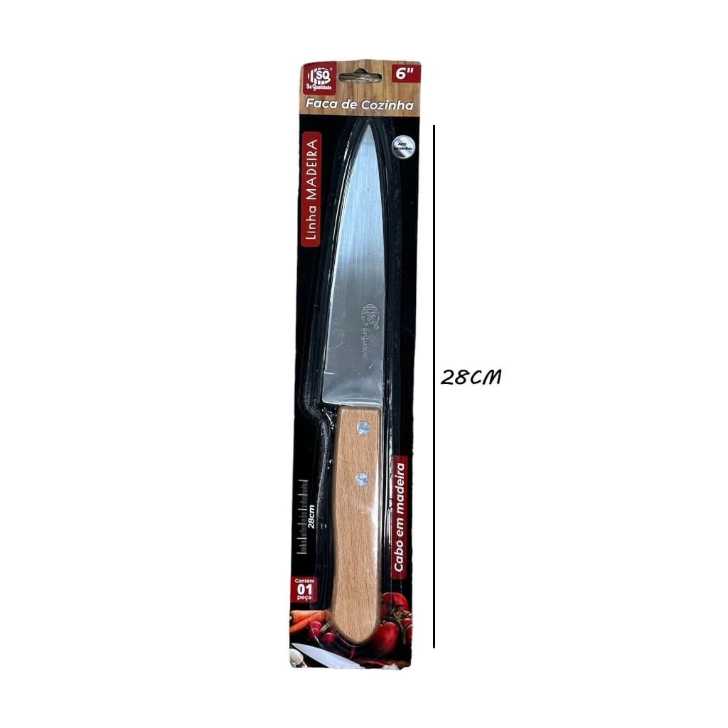 Faca de Cozinha Aço Inox Cabo de Madeira OU Plástico Carne Salada Legumes Churrasco 6 e 7 polegadas