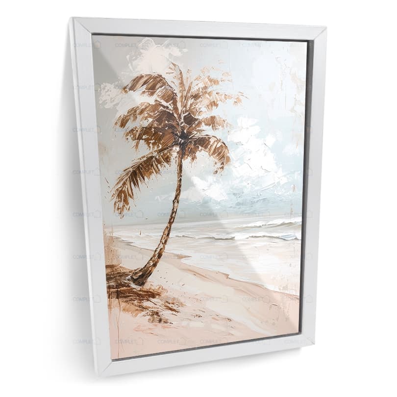 Quadro Pintura Paisagem Coqueiro Na Praia Moldura e Vidro