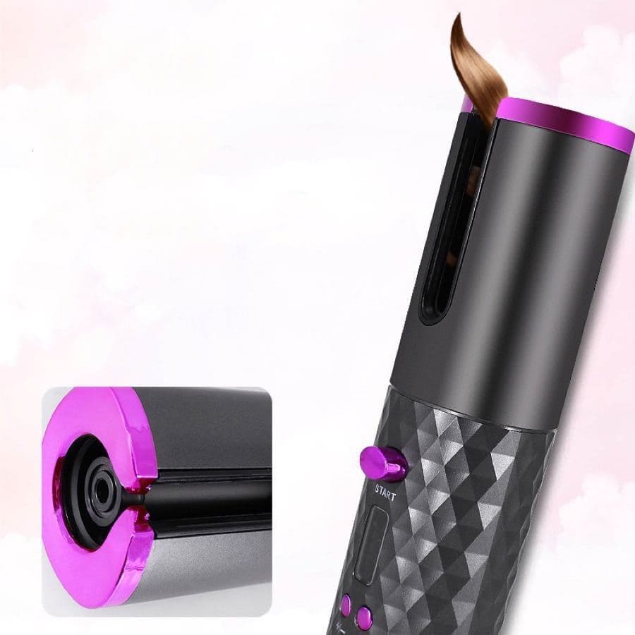 Modelador Cabelo Cachos Ondulador Automático Sem Fio Digital Cinza Com Lilás