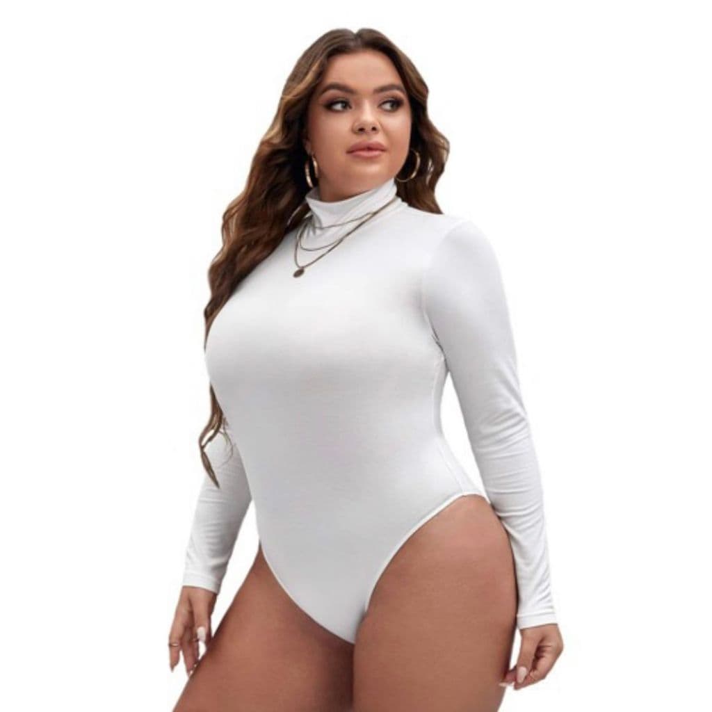 Body plus size com gola alta e manga longa exclusivo moda plus p ao g4
