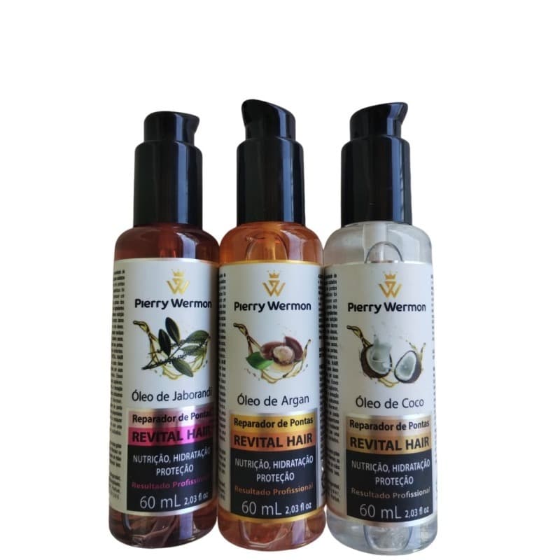 Kit Reparador De Pontas  Revital Hair Óleo Argan 60ml + Óleo De Coco 60ml + Óleo De Jaborandi 60ml Pierry Wermon