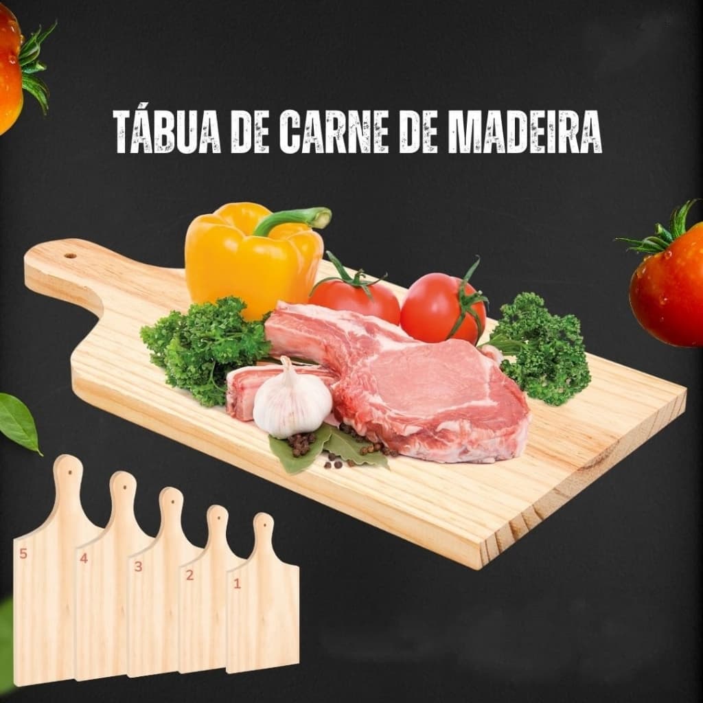 Tabua corte churrasco, carne, legumes : Madeira pinus