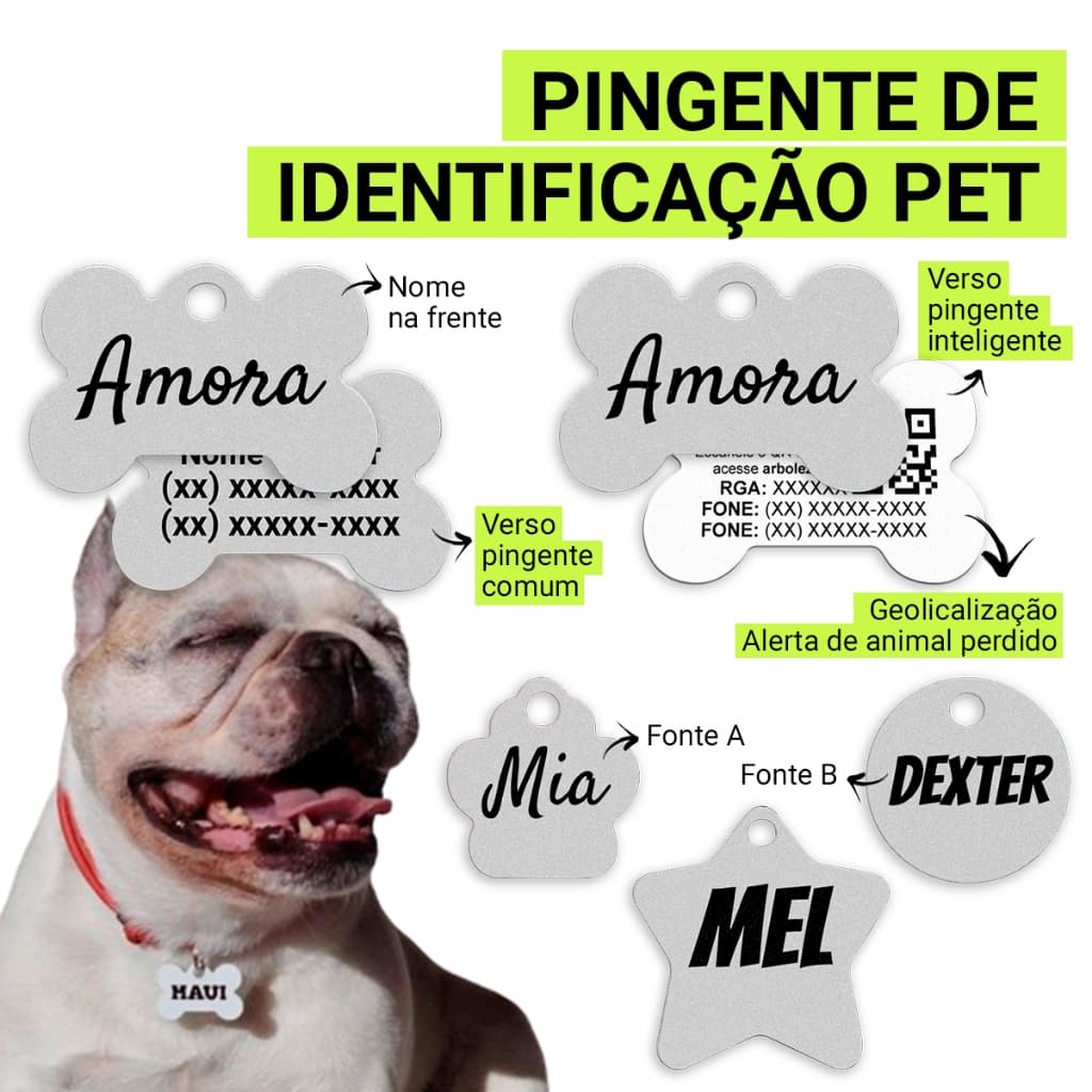 Plaquinha De Identificação Gravada Cachorro Gato Pet C/ Nome e Telefone