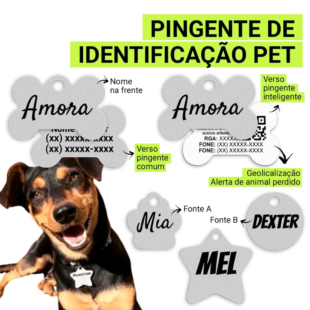 Placa De Identificação Pet / Cachorro / Gato / Gravada / Nome e Telefone