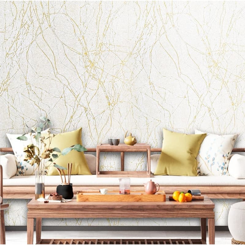 Papel de Parede Modelo 3D Fio Dourado 5 METROS x 45CM Adesivos Autocolantes para Sala, Quarto