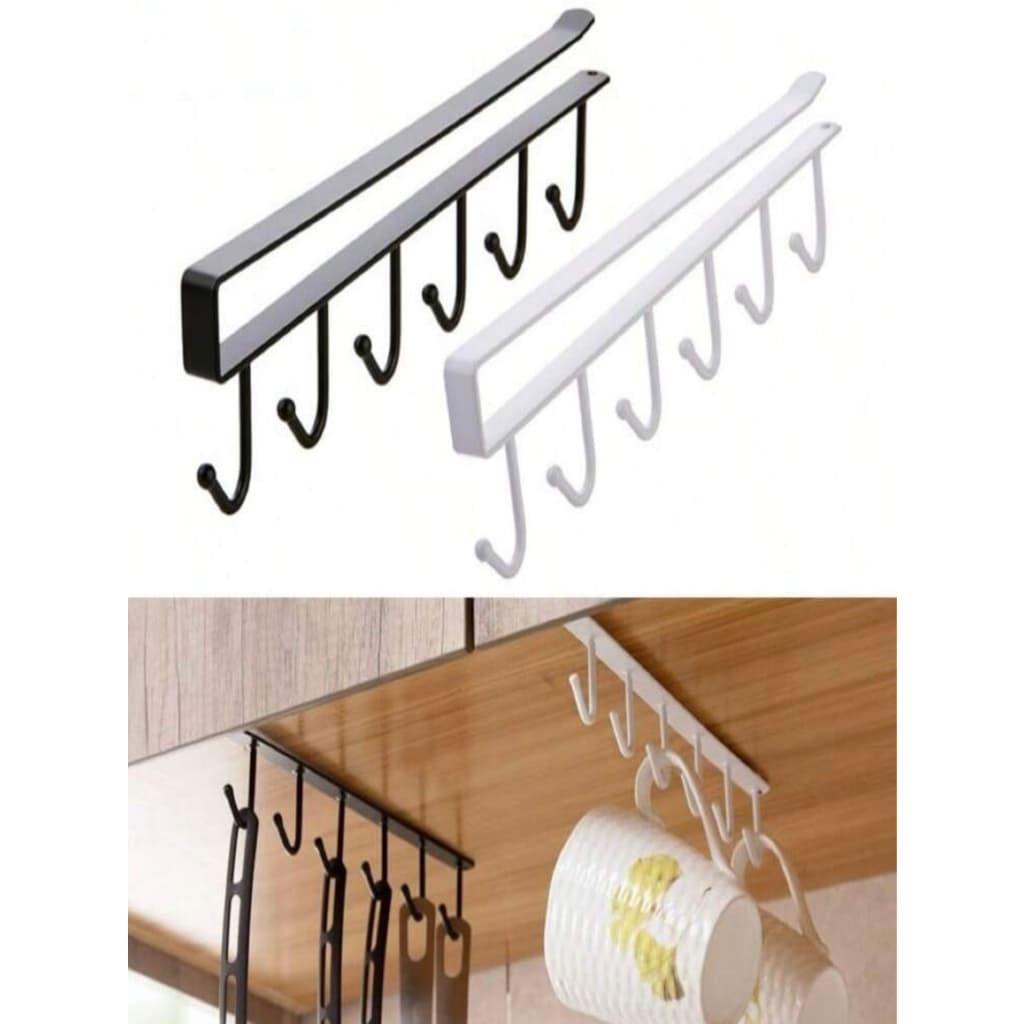 Porta Xicara Suporte Organizador Prateleira Café Pendurar Panela Cabide Talher Chave Copo Roupa Bolsa Utensílios Cozinha No Armário 6 Gancho Metal