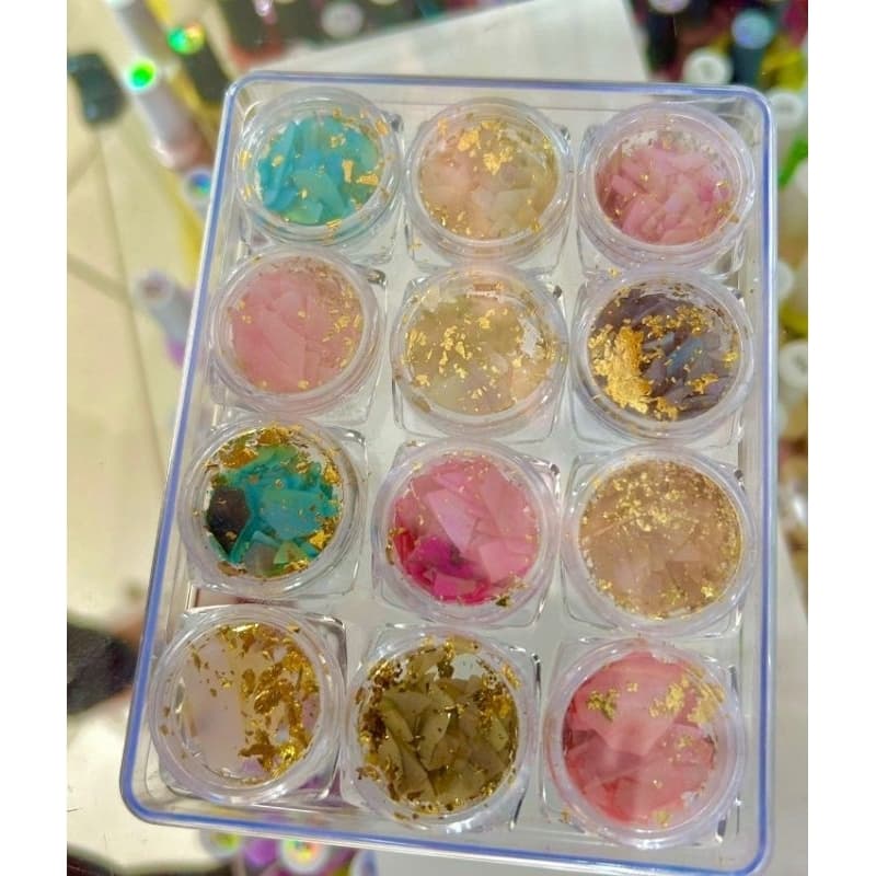 Kit 12 Madre Peróla Com Fio De Ouro Decoração Unhas Acrigel