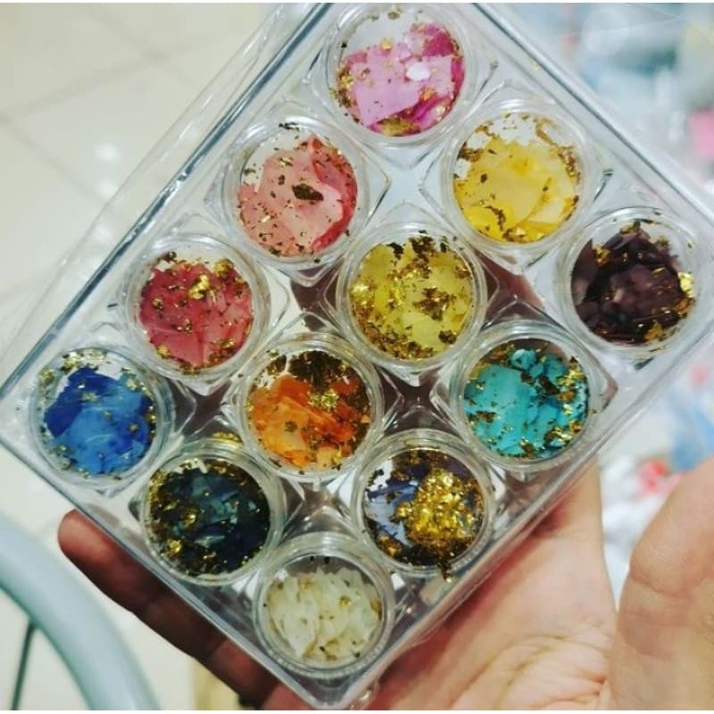 Kit 12 Cores Pedras Madre Peróla com folhas de ouro P/ Encapsulamento Acrigel