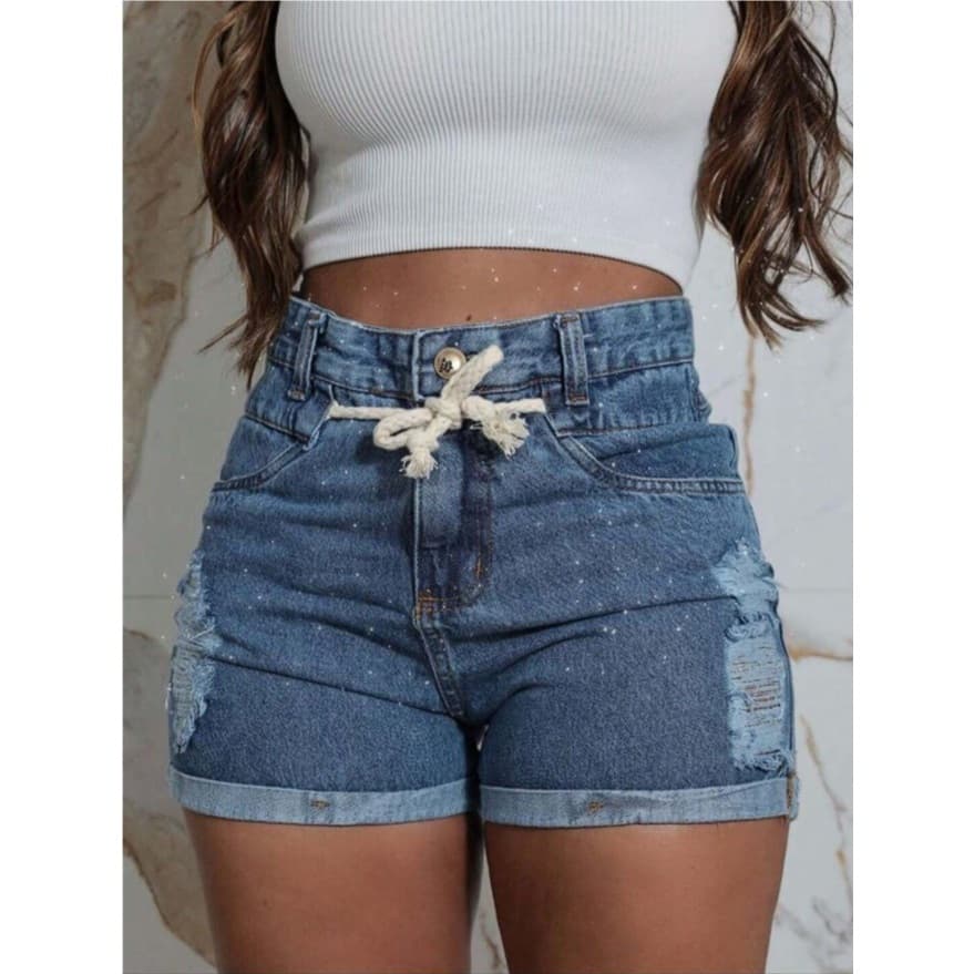 Short Closhard Jeans Feminino com Corda Short Jeans Cós Alto