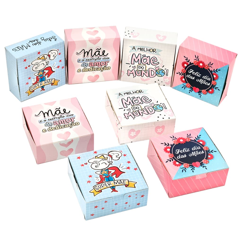 Caixas do Dia das Mães para 4 doces, sabonetes, bijuterias e lembrancinhas (8,5x8,5x3,5cm)