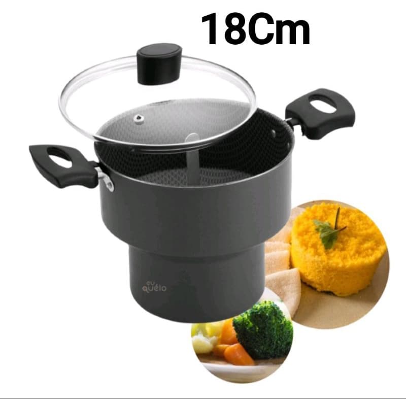 Cuscuzeira Antiaderente N18 2L Grande Teflon Tampa Vidro Preto