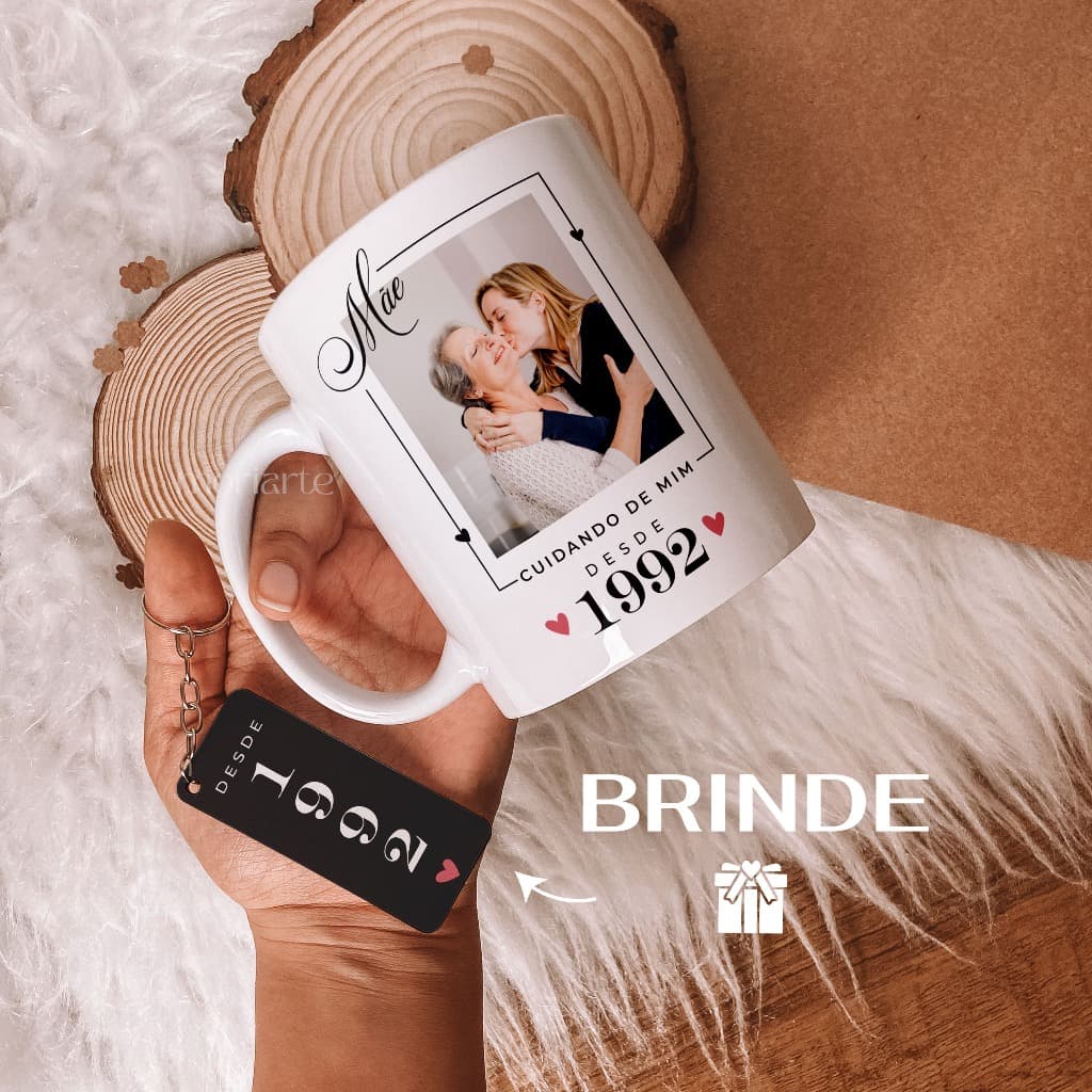 Caneca personalizada para mãe + chaveiro, presente criativo