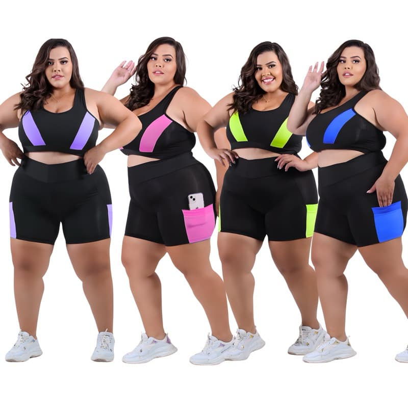 Kit 4 Conjuntos Fitness com bolso Plus size e Slim G GG XGG EXGG (40 ao 54) Modelo curves feminino