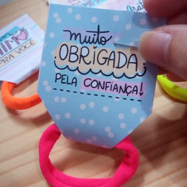 50 Amarradores de Cabelo Personalizadas com Tag para Clientes Brinde Empresa - ACOMPANHA AS XUXINHAS