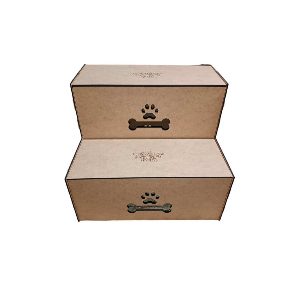 Escada Madeira Micro e Mini Pet no máximo 4kg Para Cachorro E Gato 2 Degraus 30cm Mdf - Cru