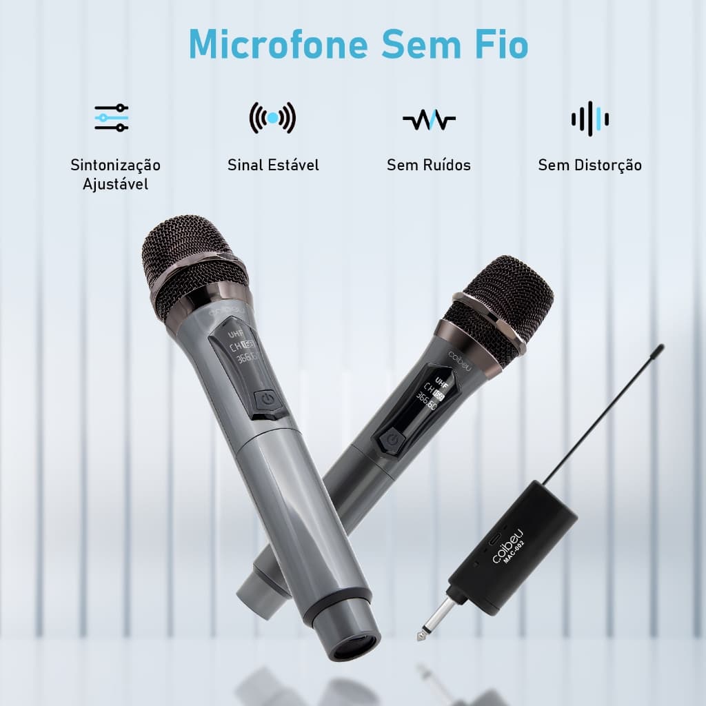 COIBEU Microfones Dinâmico Sem Fio Duplo Profissional Recarregável Uhf Conjunto de microfone