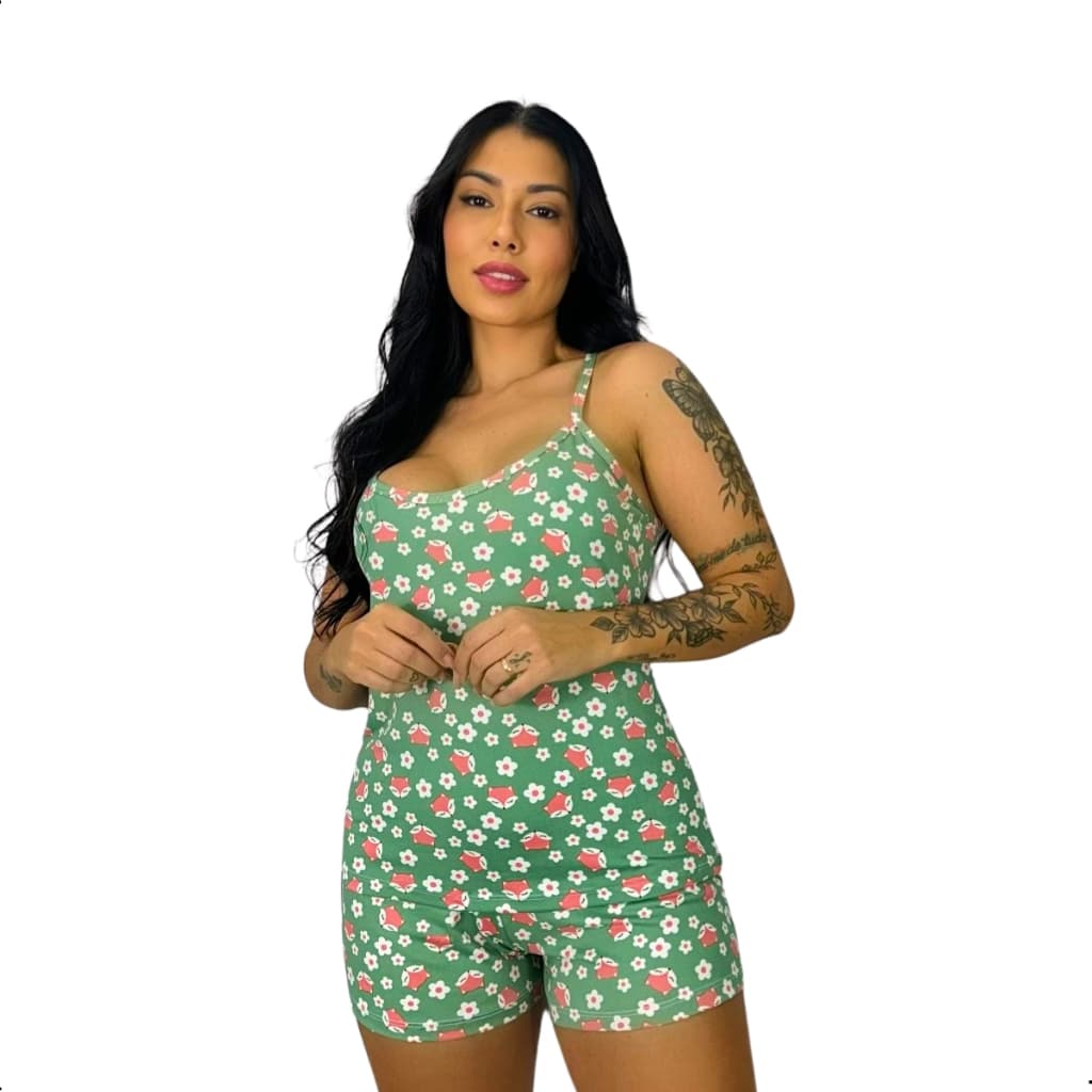 Baby Doll Short Doll Pijama Feminino Sensual Estampado Malha Verão Confortável Alice