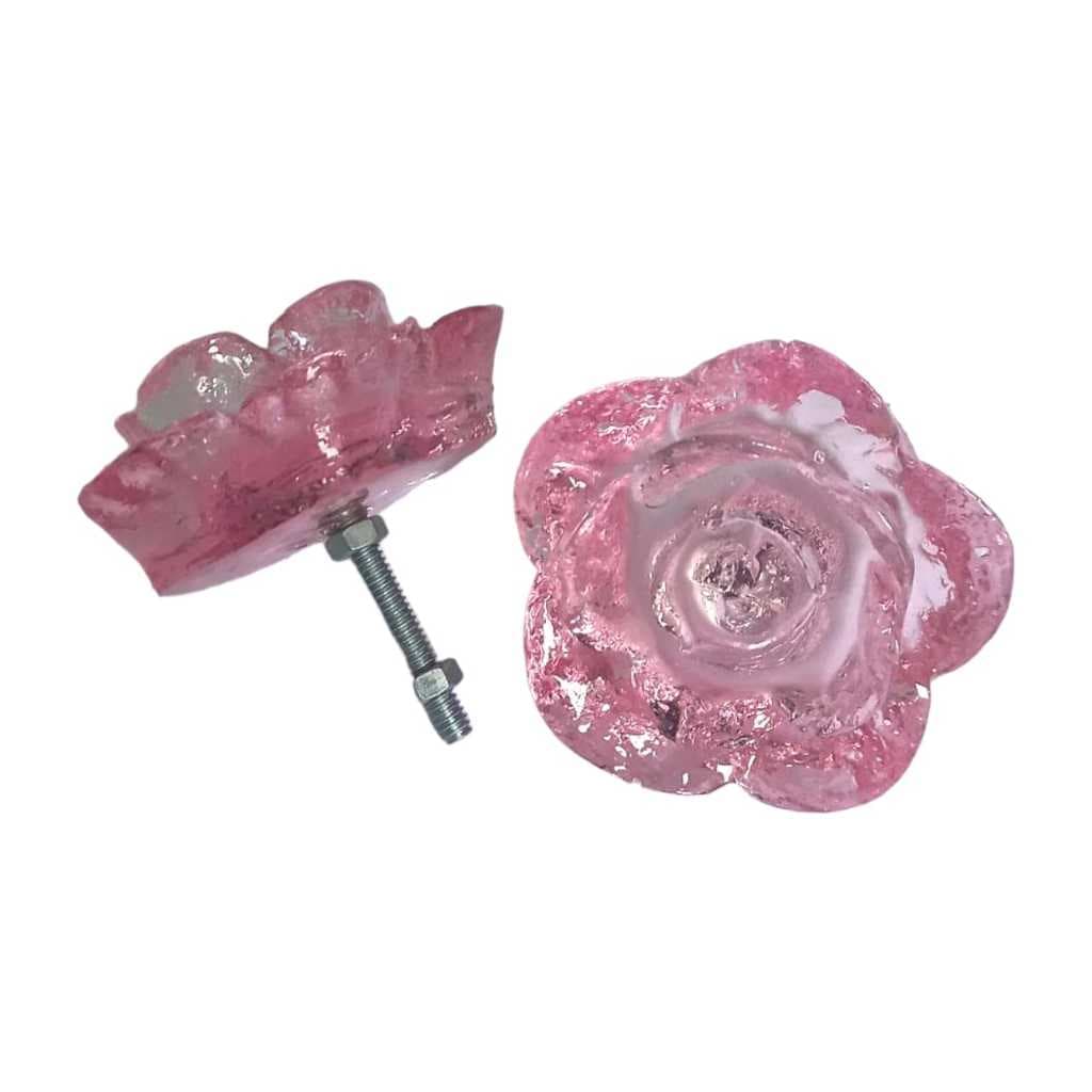 Kit 5 Puxadores Pegadores para Gaveta Flor cor cristal Rosa quarto cômoda móvel