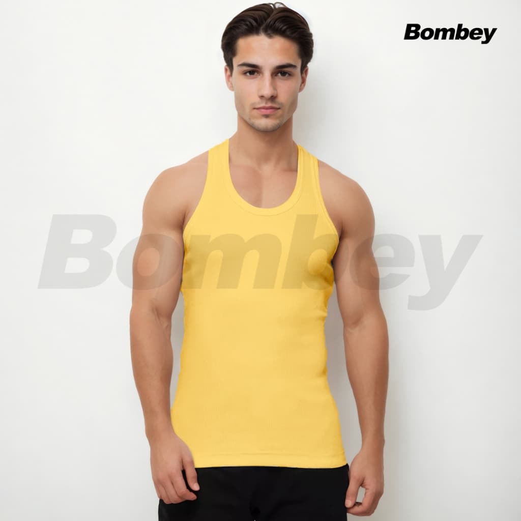 Regata Masculina Amarela Modelo Americano Tank em Ribana Algodão com Elastano Bombey