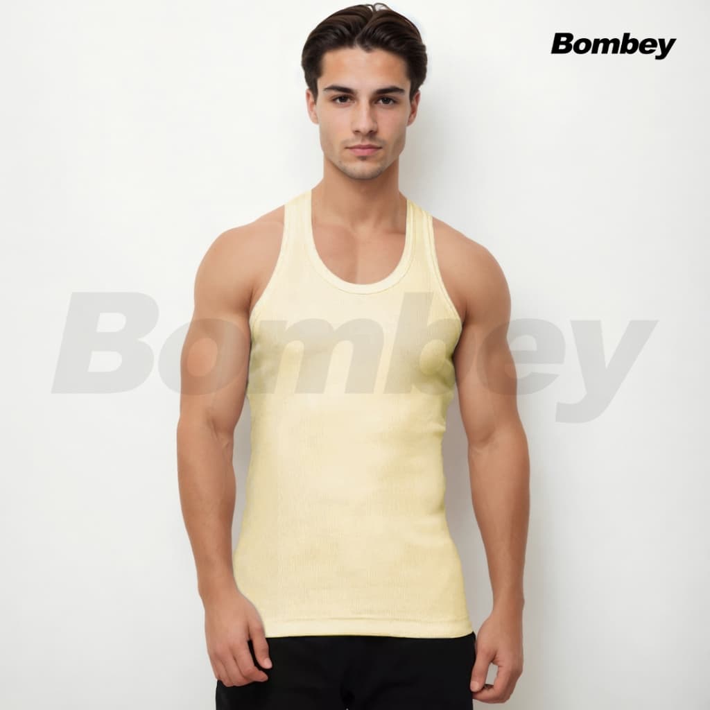 Regata Masculina Amarelo Claro Modelo Americano Tank em Ribana Algodão com Elastano Bombey