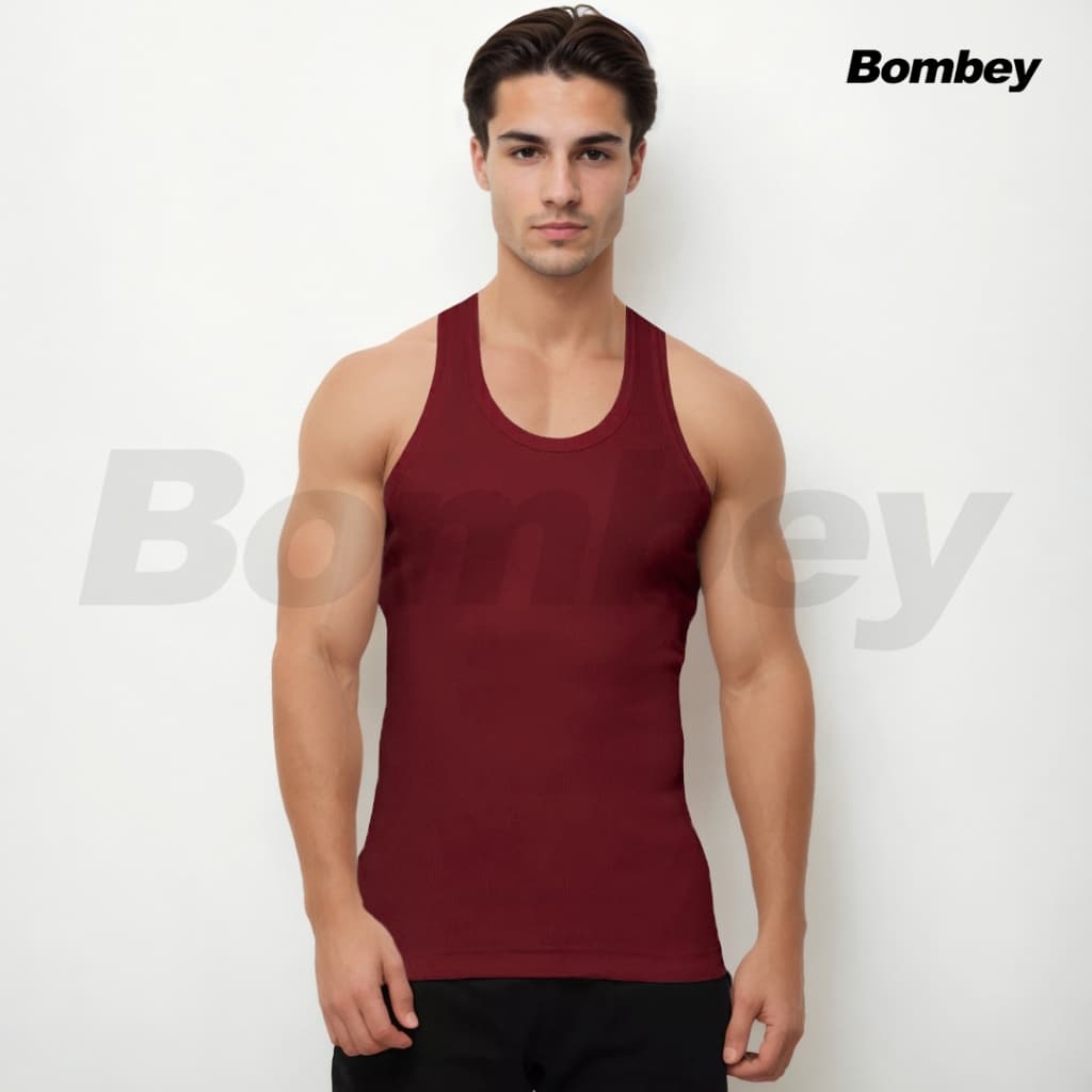 Regata Masculina Bordô Modelo Americano Tank em Ribana Algodão com Elastano Bombey