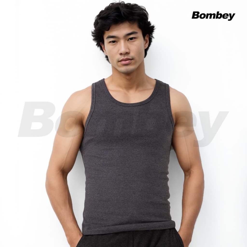 Regata Masculina Grafite Modelo Americano Tank em Ribana em Algodão com Elastano Bombey