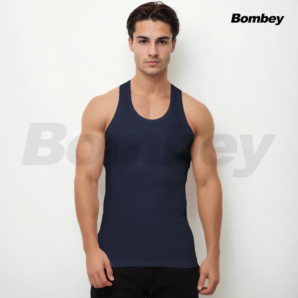 Regata Masculina Azul Marinho Modelo Americano Tank em Ribana Algodão com Elastano Bombey