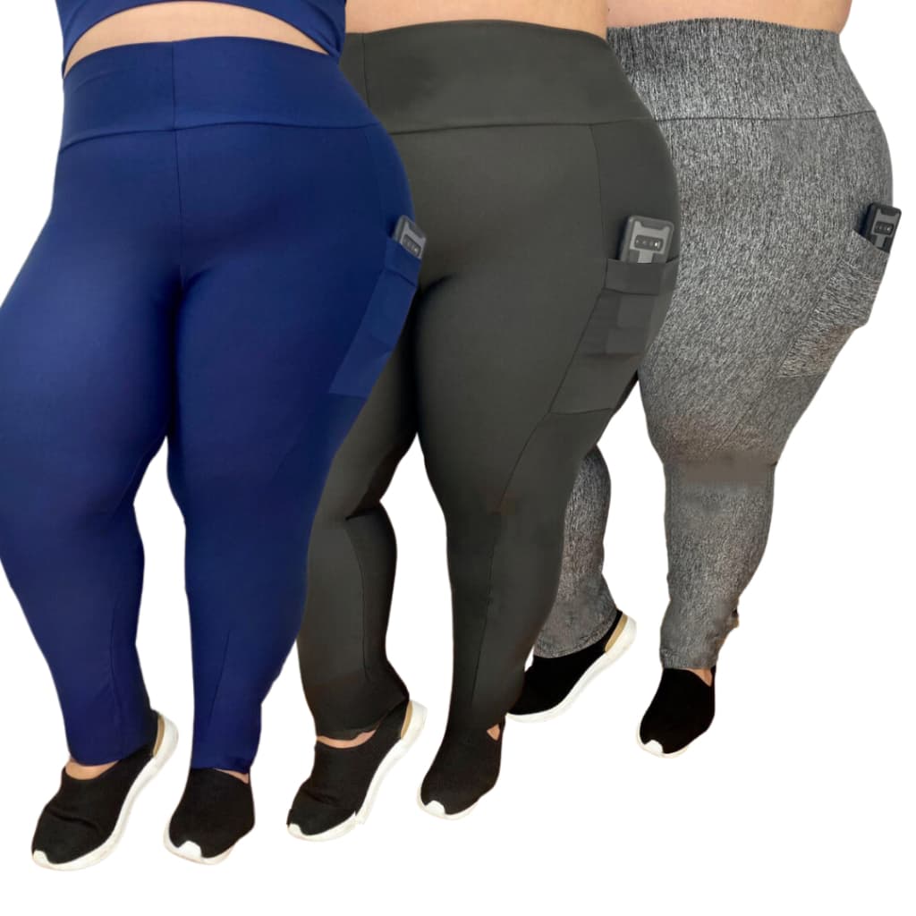 Kit 3 Leggings com Bolso Plus size 44 ao 54 Calça fitness academia treino Feminino Curves