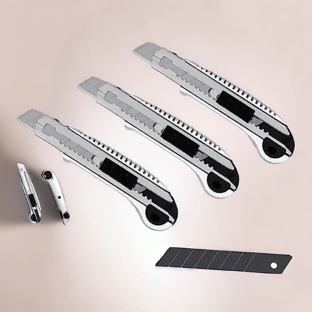 3un Estiletes Metal Profissional 18mm + 15 Lâminas Extras Multiuso Precisão