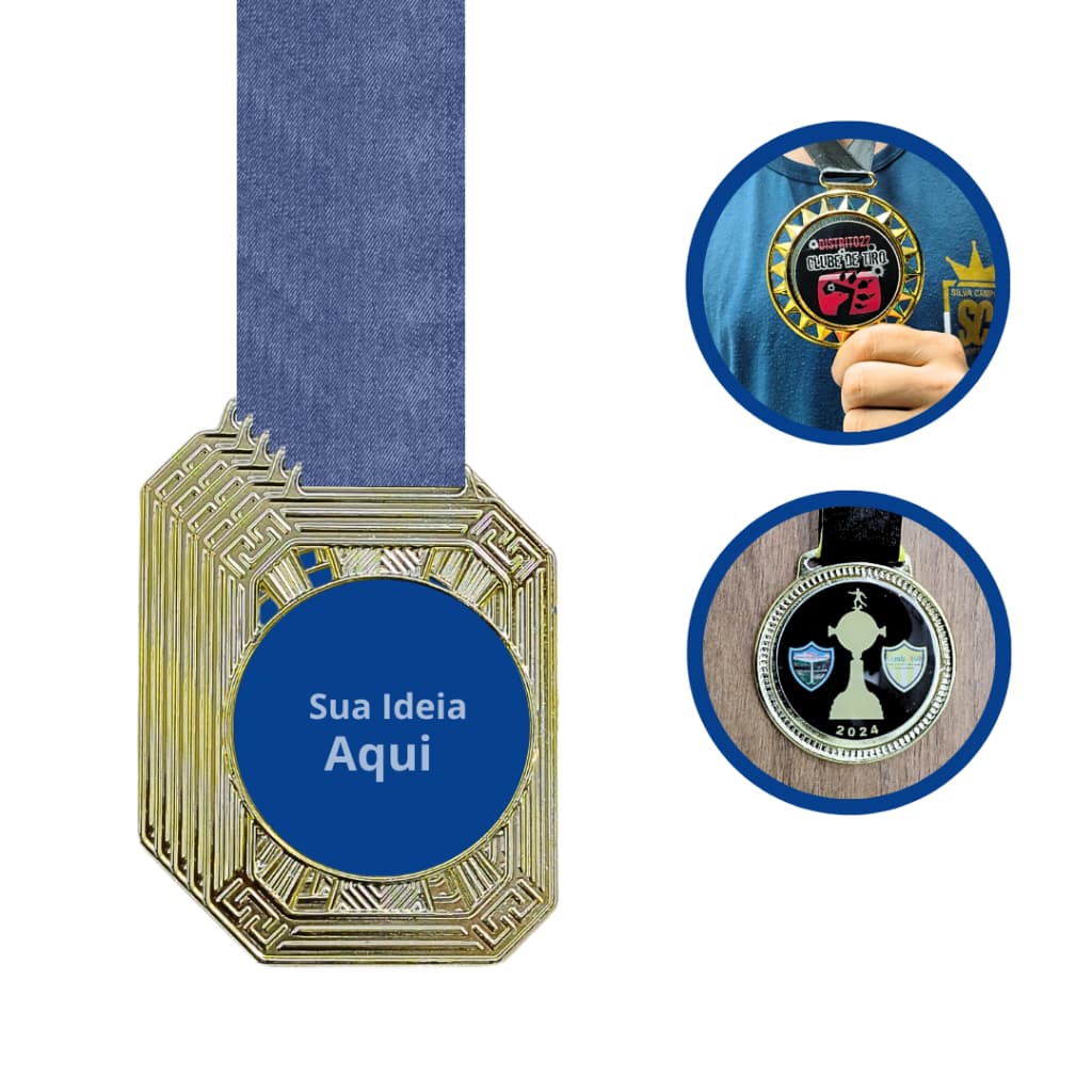 Kit 10 Medalhas Chaveiro Metal Personalizada Resinadas Com fita Ouro Prata Bronze