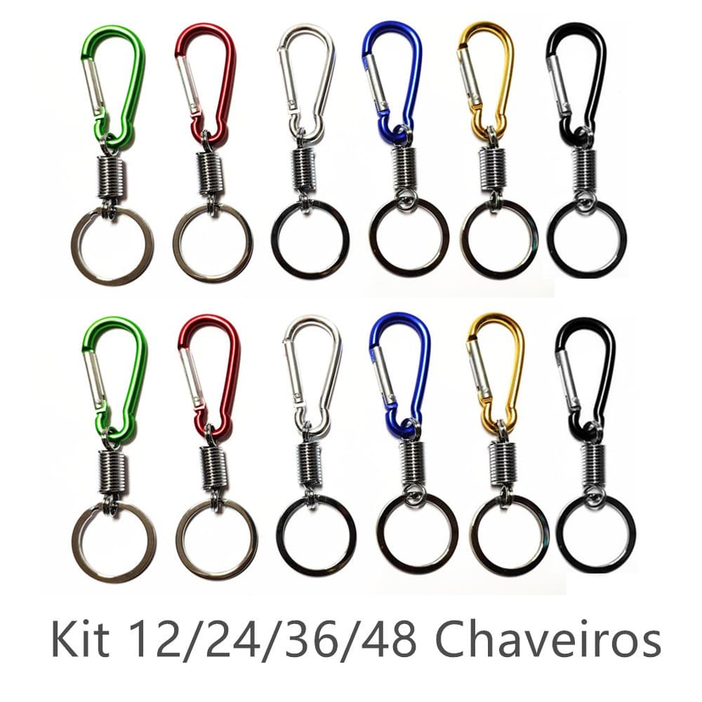 Kit 12 / 24 / 36 / 48 Chaveiro Fecho Mosquetão Alumínio Cores sortidas