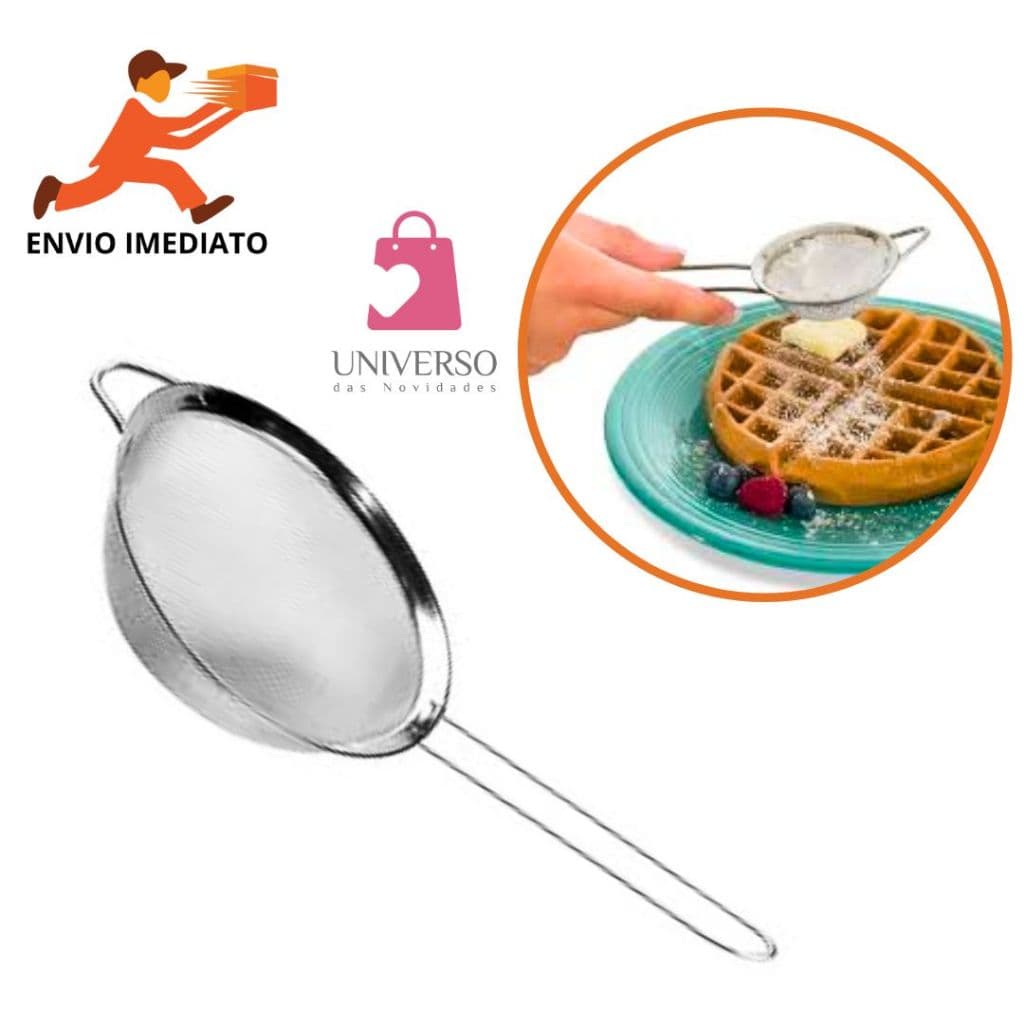 Peneira De Inox Pequena 22,5cm E 10 cm Diam Coar Polvilhar Escorrer Cozinha