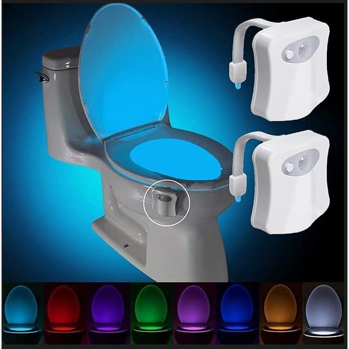 KIT 2 Lâmpada Com Sensor de Movimento à Prova D'água 8 Cores Para Vaso Sanitário Led Iluminação