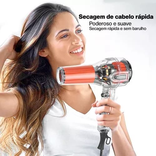 secador de cabelo 3000W iônico secador de cabelo potente profissional transparente com difusor - 110V