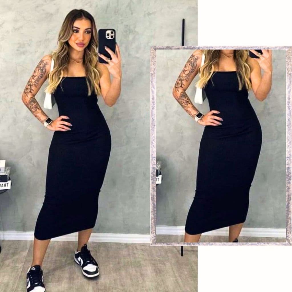 Vestido Feminino Midi Tomara que Caia Canelado Elegância e ousadia unidas em uma peça
