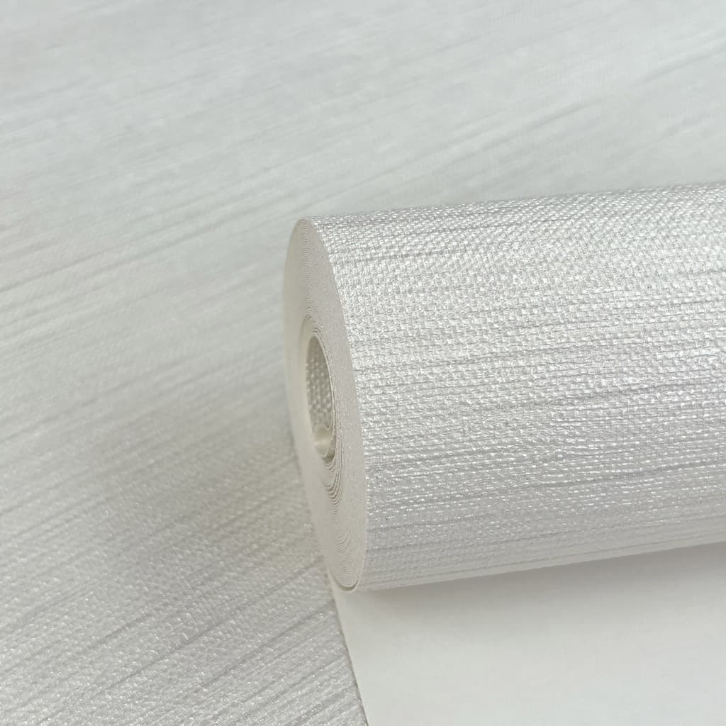 Papel de Parede Importado Rolo 10m x 53cm - Textura Linho Cor Pérola - Cola Inclusa - Vinílico Alto Relevo