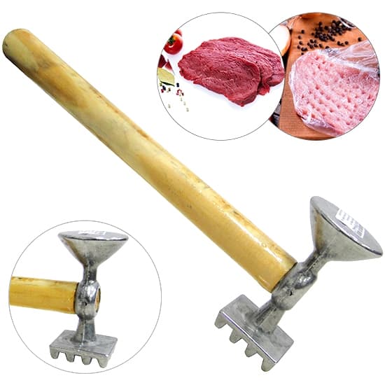 Martelo Para Carne Batedor Amaciador Bife Cabo Madeira  22,5CM