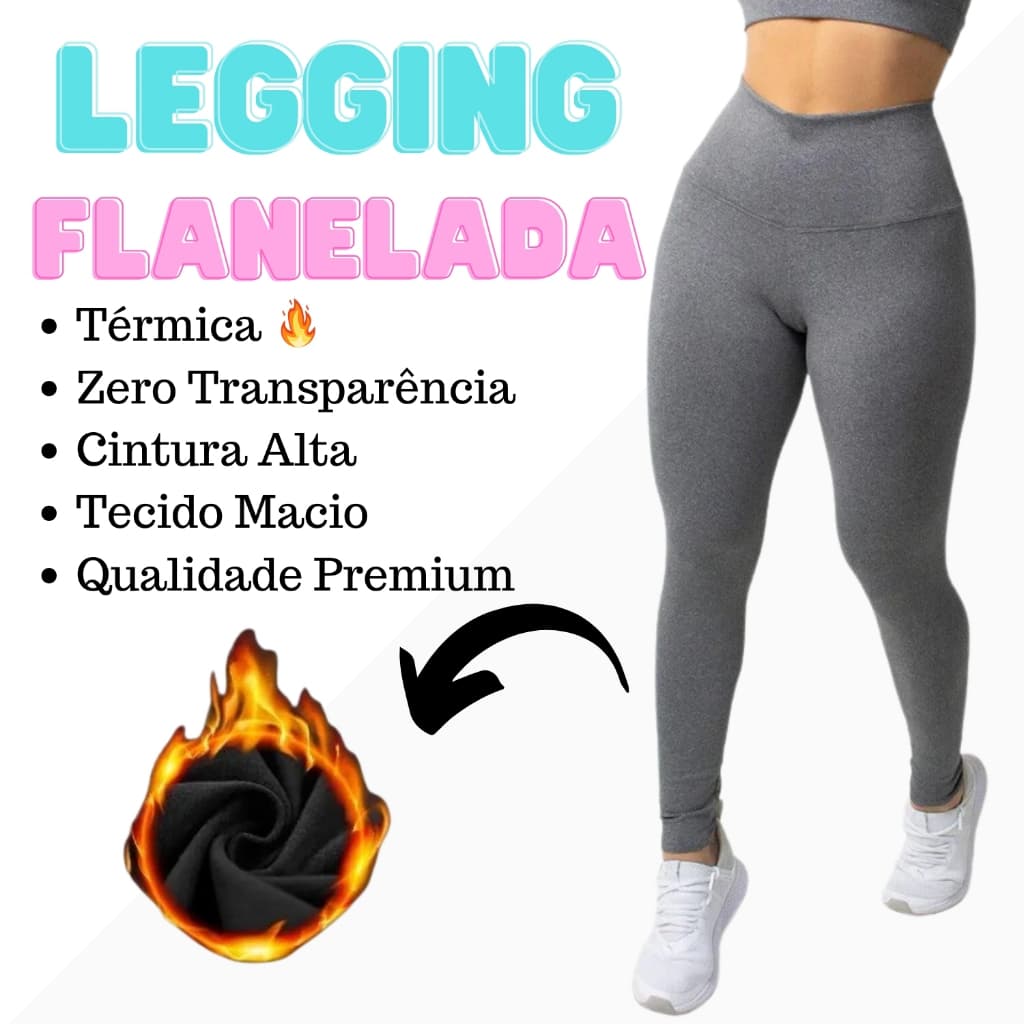 Calça Legging Flanelada Cinza Forrada Roupa Feminina Cintura Alta
