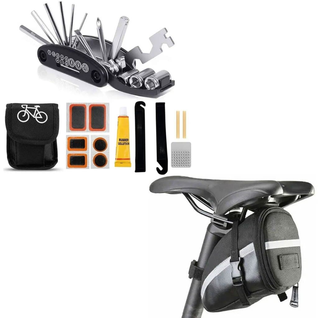 Kit Bolsa Selim Para Banco Bike Ciclismo Com Ferramenta Bike Chaves Remendo Espátula Reparo Manutenção