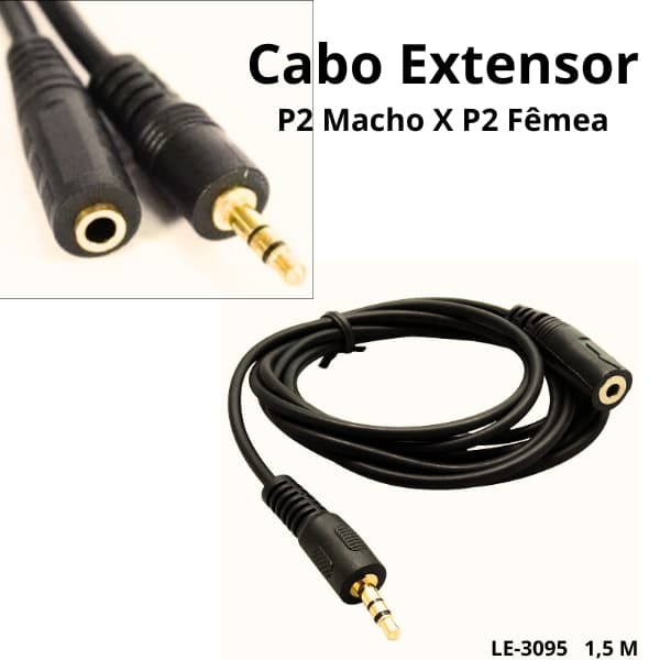 Cabo Extensor P2 Macho X Fêmea 1,5 Metros p2 x p2
