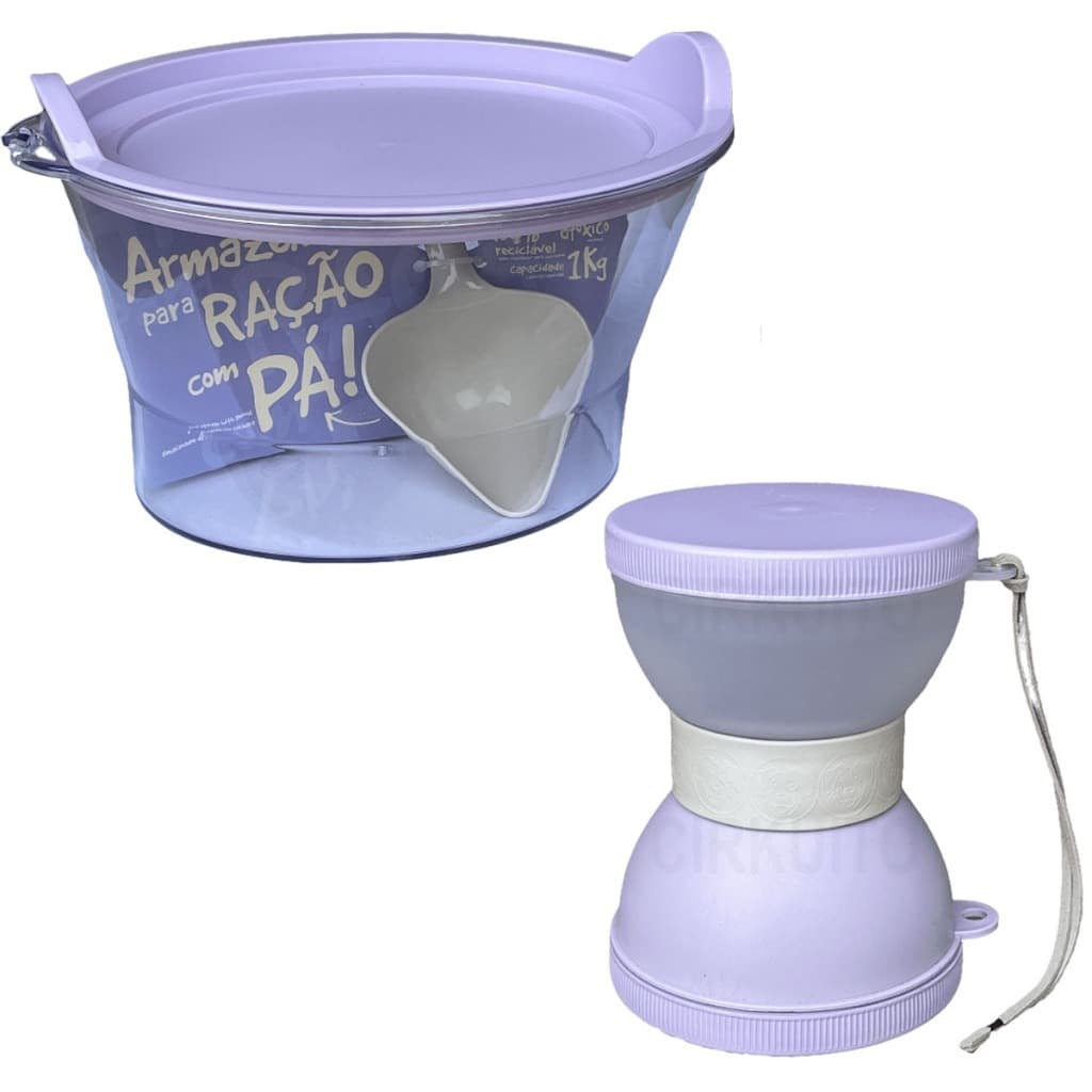 Kit Armazenador De Ração Capacidade 1kg + Lancheira Pet com 2 divisões para Passeio