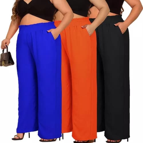 Calça Pantalona Plus Size Duna Feminina Com Elástico Na Cintura