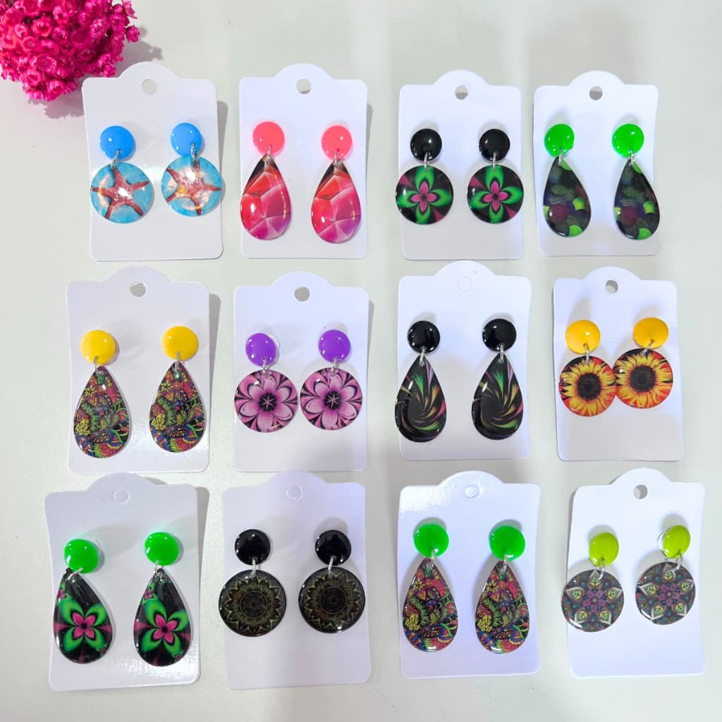 Brincos de resina médios estampados femininos coloridos sortidos