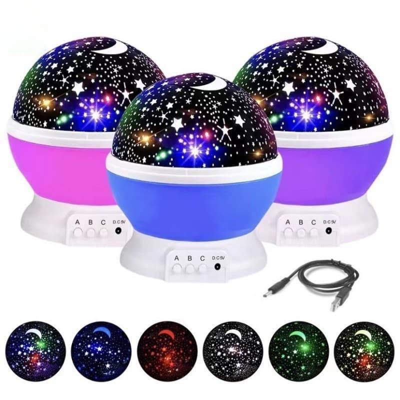 Luminaria Abajur Rotativa Projetor Globo Estrela Criança Festa Led Galaxia Lua Colorida Decorações