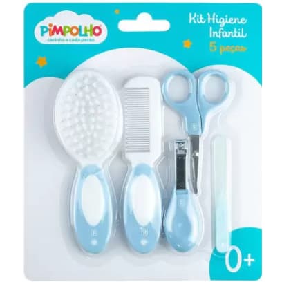 kit cuidado bebê 5 peças pimpolho tesoura lixa cortador escova pente