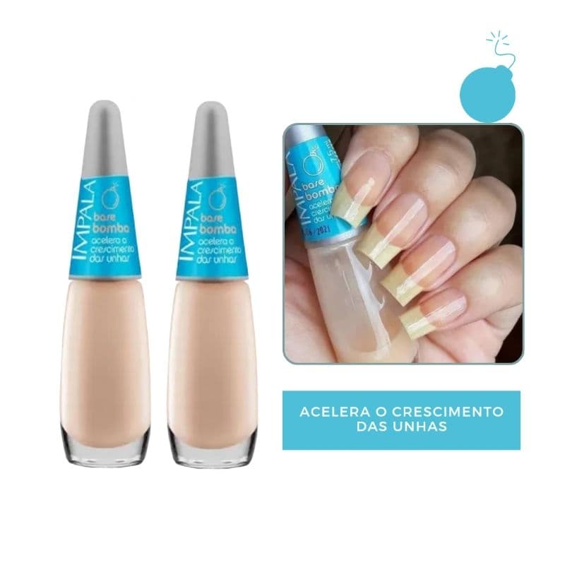 Kit Impala Base Bomba Esmalte de Tratamento Acelerador de Crescimento das Unhas 7,5ml cada
