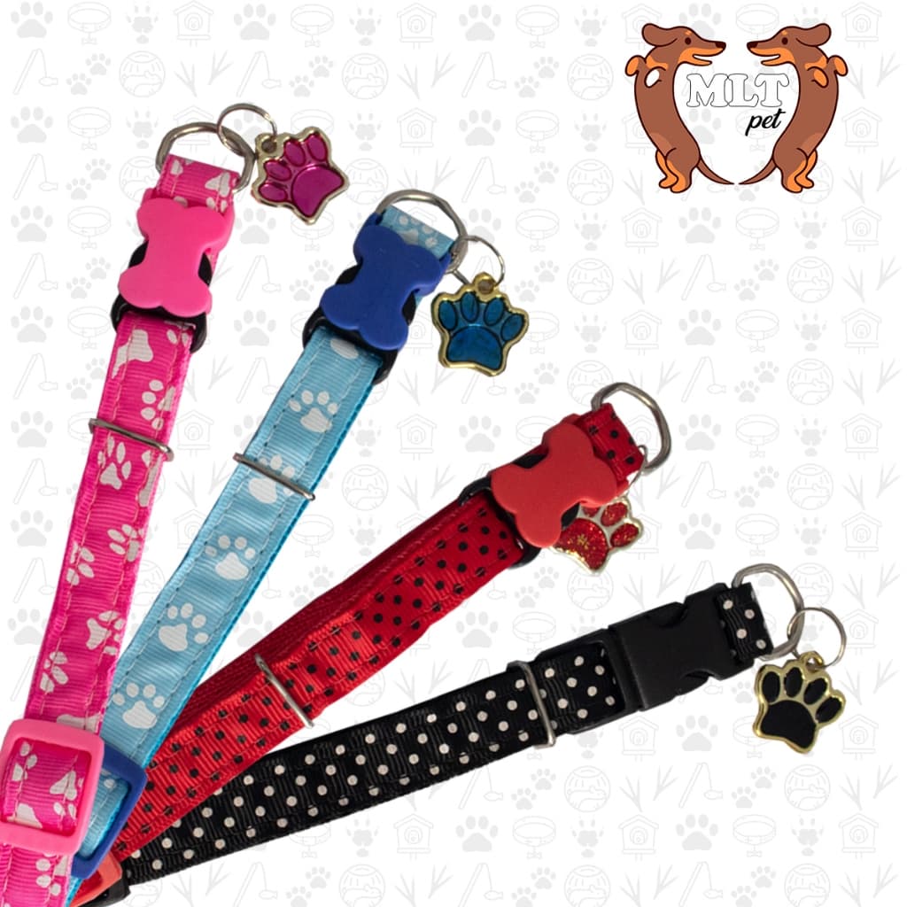 Coleira para Cachorro MLT PET Regulável Com Pingente Pet - Bolinha Ossinho Patinha
