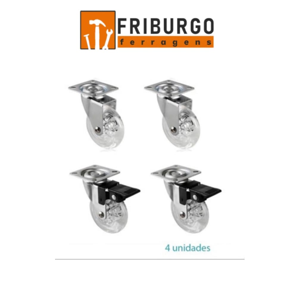 Kit com 4 UND Rodizio Silicone 5 CM com freio e sem freio