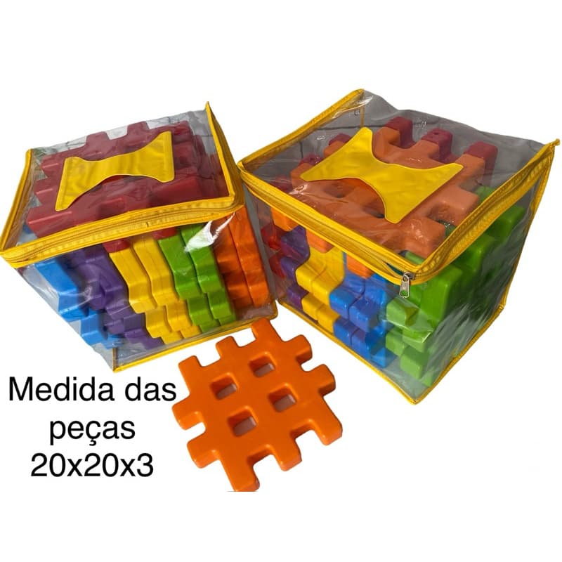 Blocos Gigantes 12 Peças Infantil - Kit Blocão de Montar com Bolsa - Brinquedo Educativo